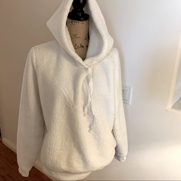 Banana republic white Sherpa hoodie L - Picture 1 of 5